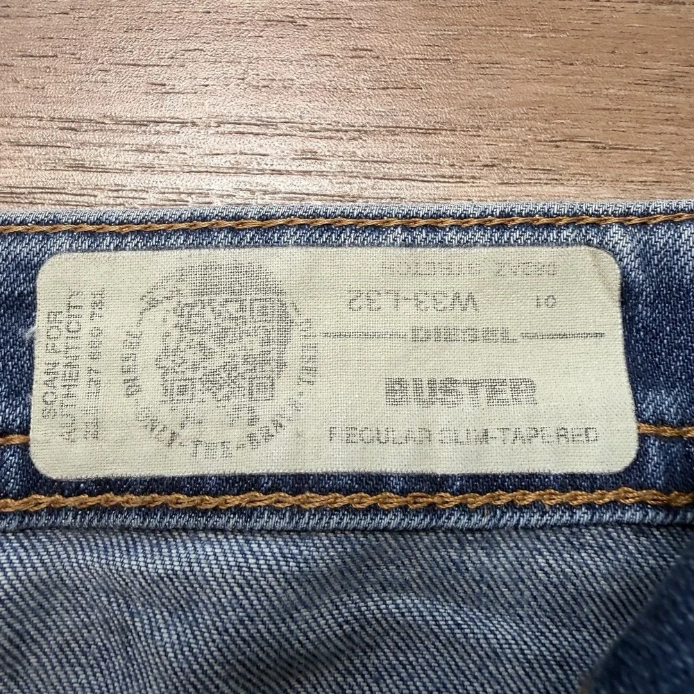 Diesel Buster Jeans‎ Men 33x32 Blue Slim Tapered Stretch Dirty Wash Ripped 082AZ